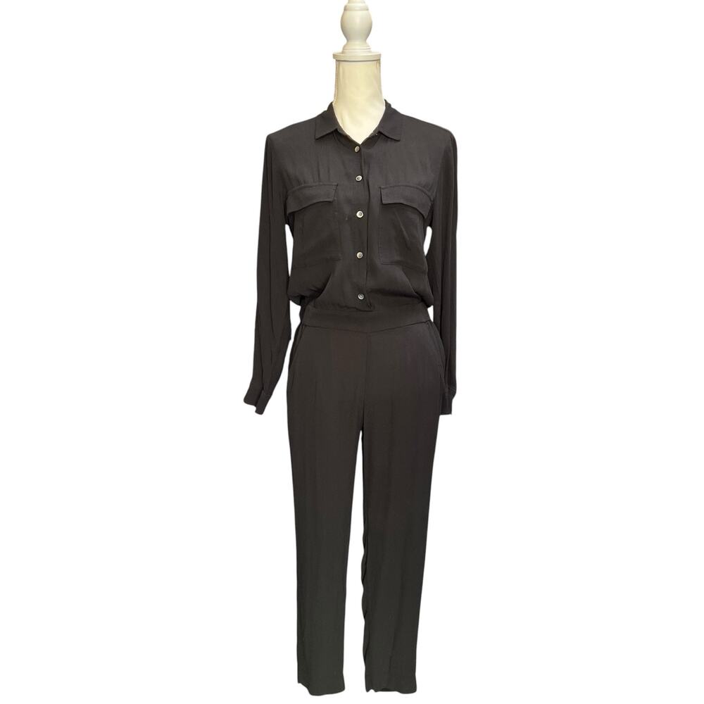 Madewell Black Long Sleeve Utility Jumpsuit Button Front Size Small